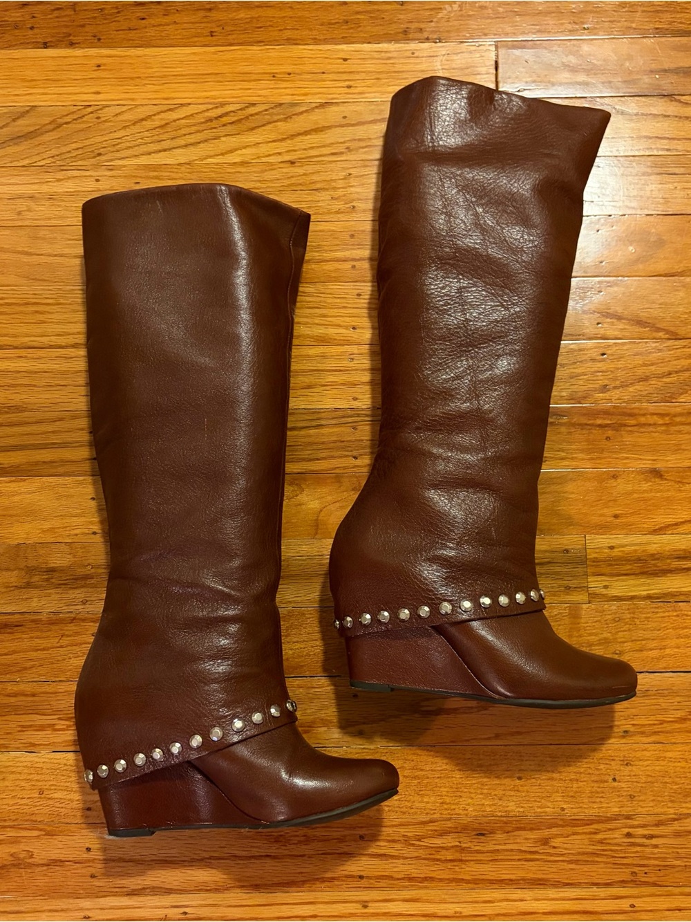 Women's Brown Studded Wedge Boots